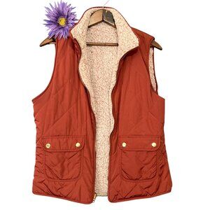 Reversible Rust Quilted Sherpa Vest With Pockets Large